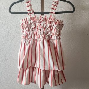 Truly Me Red and White Striped Ruffle Dress